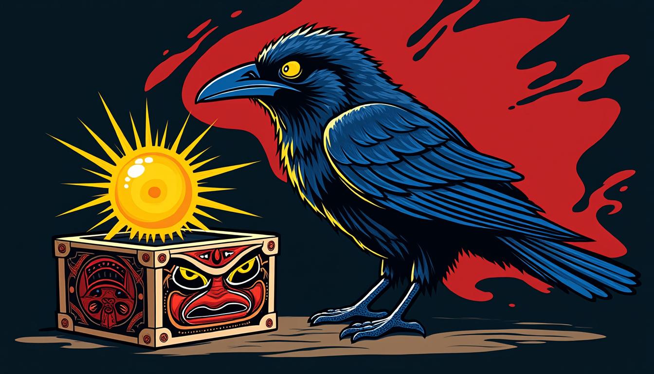 découvrez l'histoire fascinante du corbeau créateur, le trickster légendaire qui vola le soleil aux dieux pour illuminer le monde.