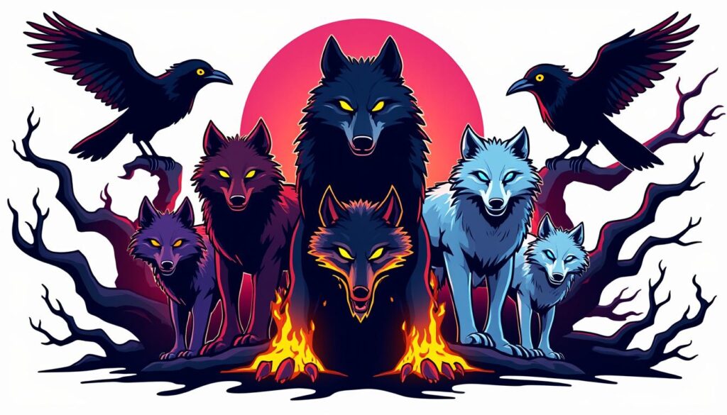 découvrez l'univers mystique des guides des âmes à travers les corbeaux, loups et chiens des enfers, symboles puissants entre le monde des vivants et celui des esprits.
