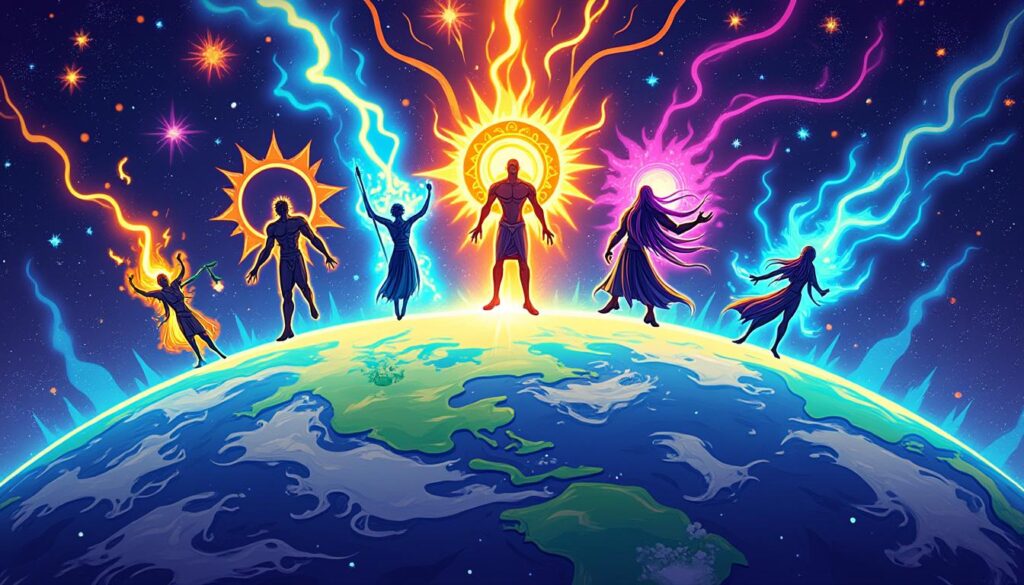 explorez les mythes et récits fascinants des cosmogonies universelles qui racontent comment les dieux ont façonné la terre et l'origine de notre monde.