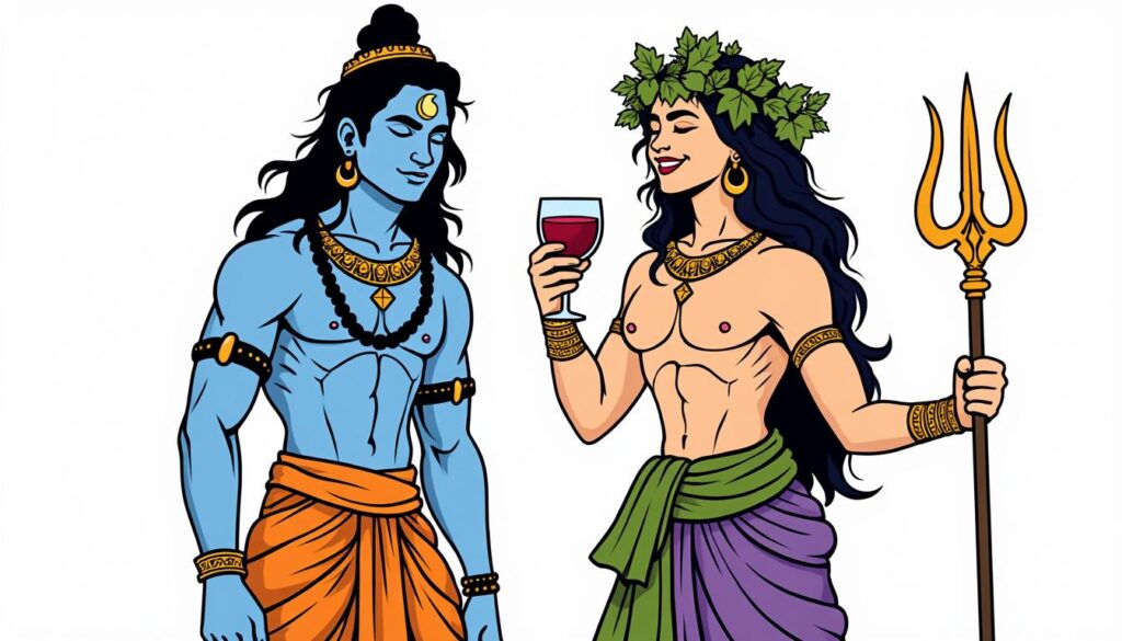 découvrez la connexion mystérieuse entre shiva et dionysos, les jumeaux mystiques de l’extase divine, symboles de transformation et d’extase spirituelle dans les traditions anciennes.