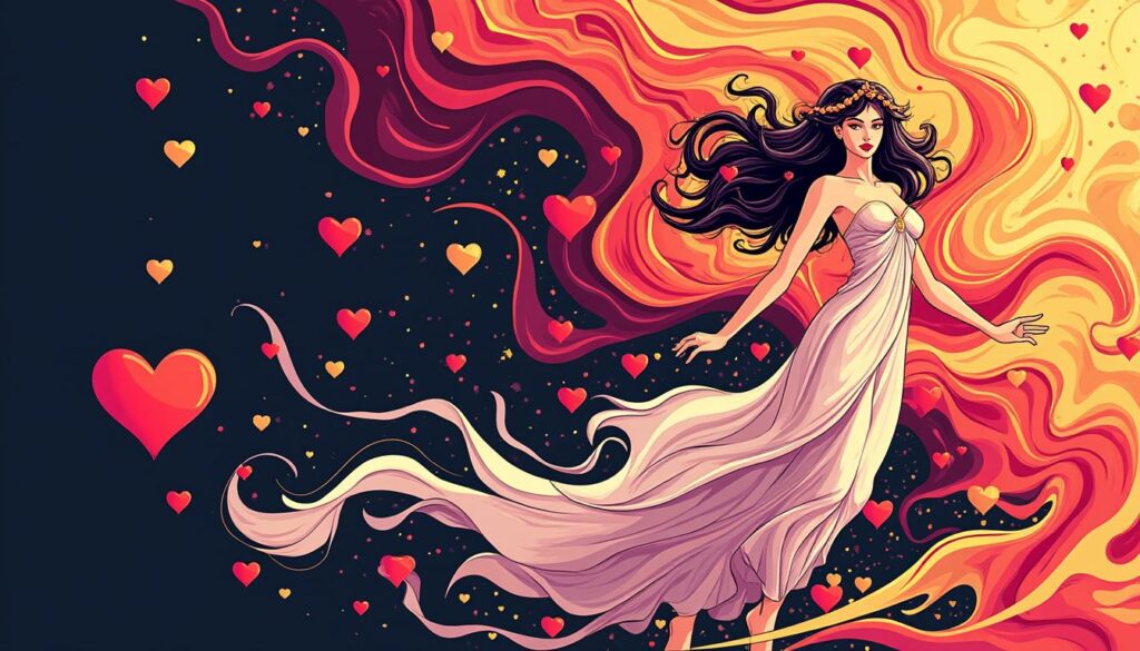 découvrez aphrodite, déesse de l’amour, dont la beauté divine mêle passion enivrante et chaos bouleversant, symbole des émotions humaines les plus intenses.