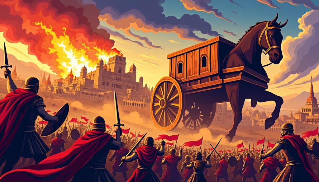 découvrez l'épopée légendaire de la guerre de troie, où l'amour passionné, le sang versé et les flammes déchaînées s'entrelacent pour écrire une histoire intemporelle.