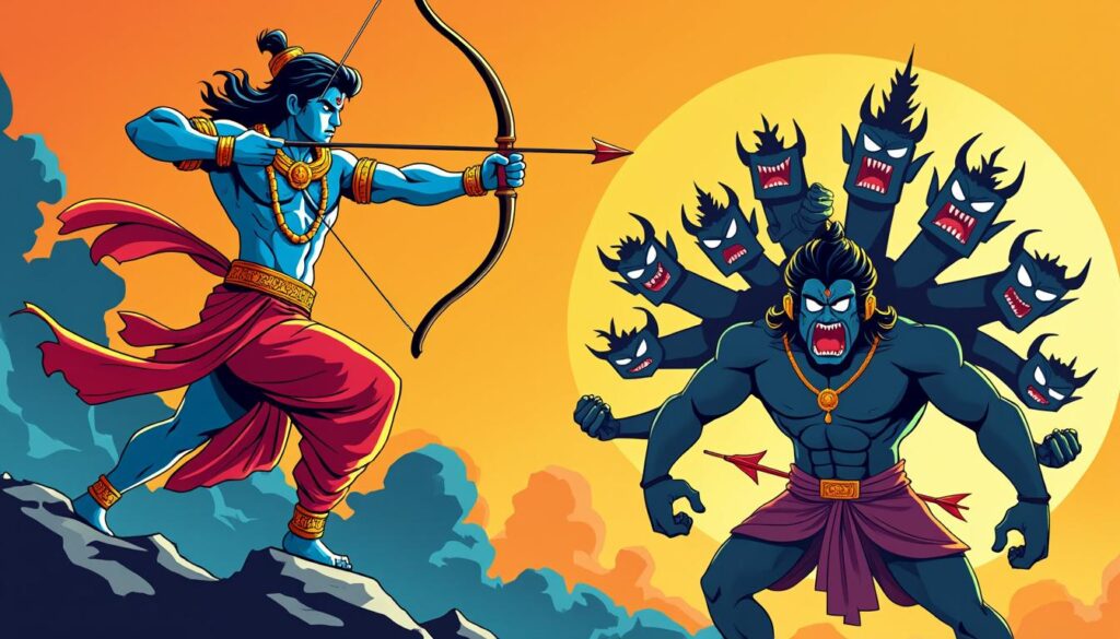 découvrez le ramayana, une épopée indienne racontant la lutte héroïque de rama contre le démon ravana, symbole du triomphe du bien sur le mal.