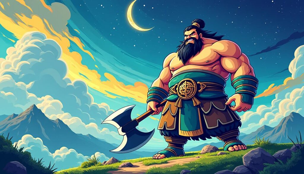 découvrez la légende de pangu, le géant mythique qui, selon la tradition chinoise, a façonné l'univers en séparant le ciel et la terre, donnant naissance au monde.